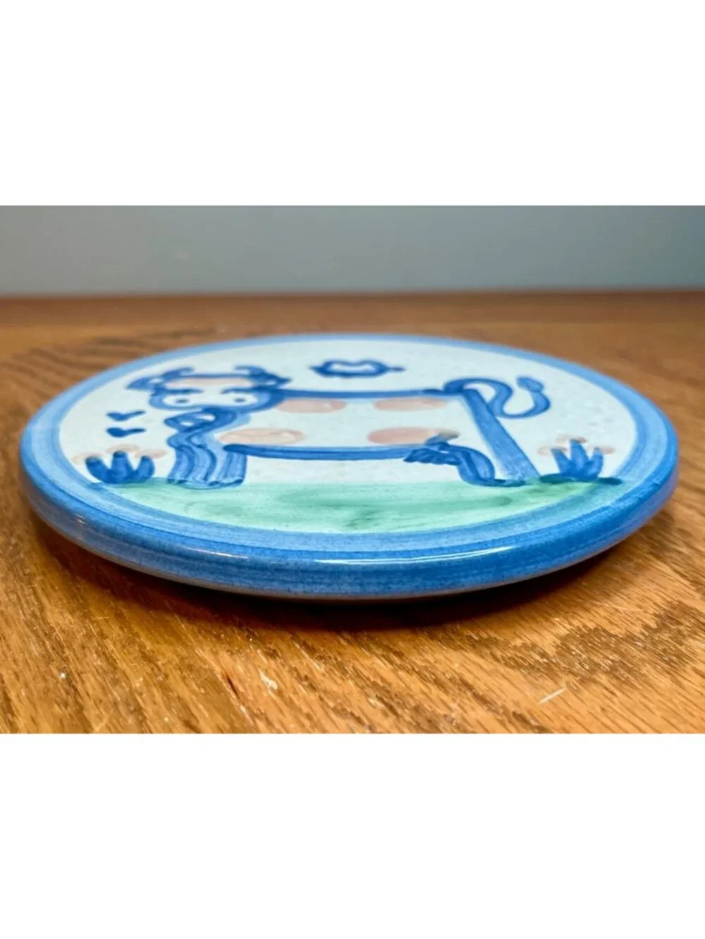 M A Hadley  Pottery Country Scene Blue  Cow Trivet/ Wall Hanging